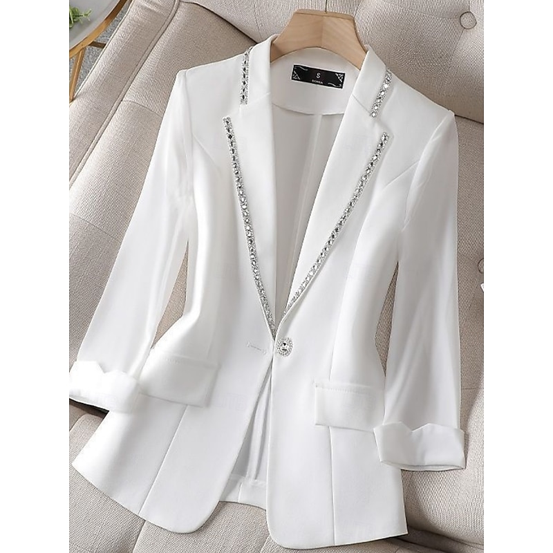 Women's Blazer Comfortable Breathable Pocket Casual Plain Office Street Casual Daily Wear Single Breasted Regular Turndown Regular Fit Long Sleeve Outerwear Black White Spring Fall2