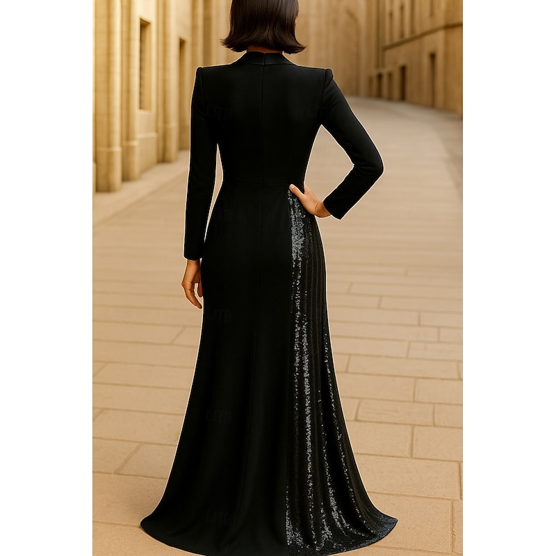 Tuxedo Dress A-Line Mermaid / Trumpet Formal Wedding Sequin Polyester / Cotton Elegant Glittering Long Sleeve Floor Length Turndown Zipper2