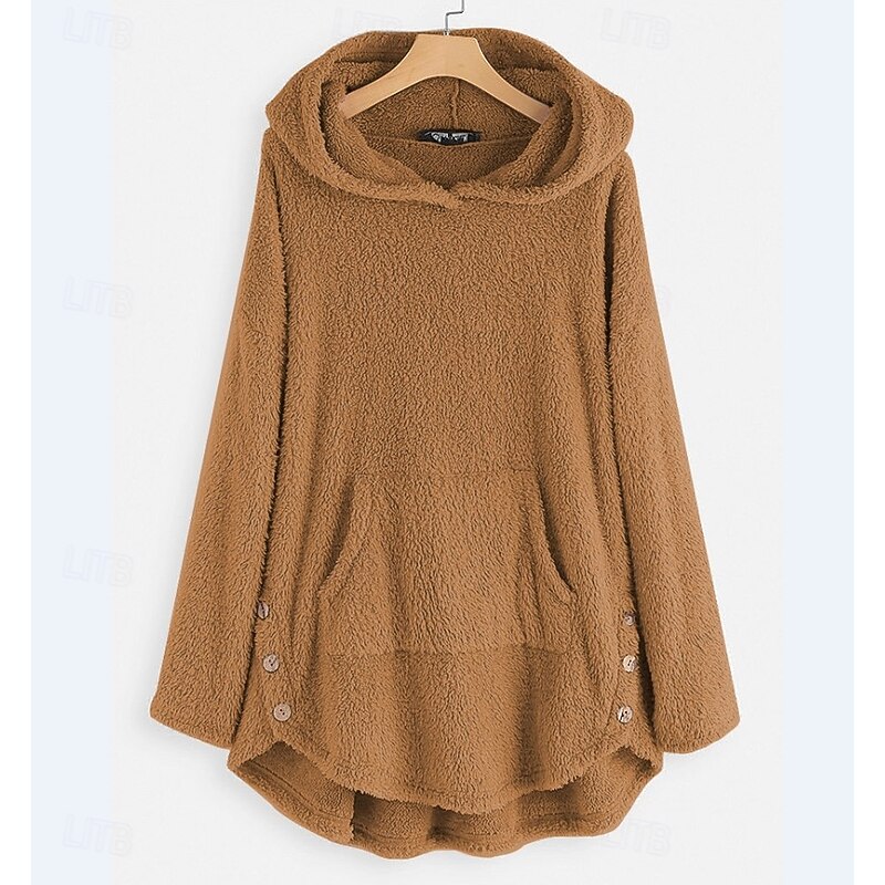 Women's Pullover Hoodie Sweatshirt Plain Casual Long Sleeve Hooded Regular Tops Street Dailywear Casual Pocket Buttons Black White Pink Red Green Fall Winter4