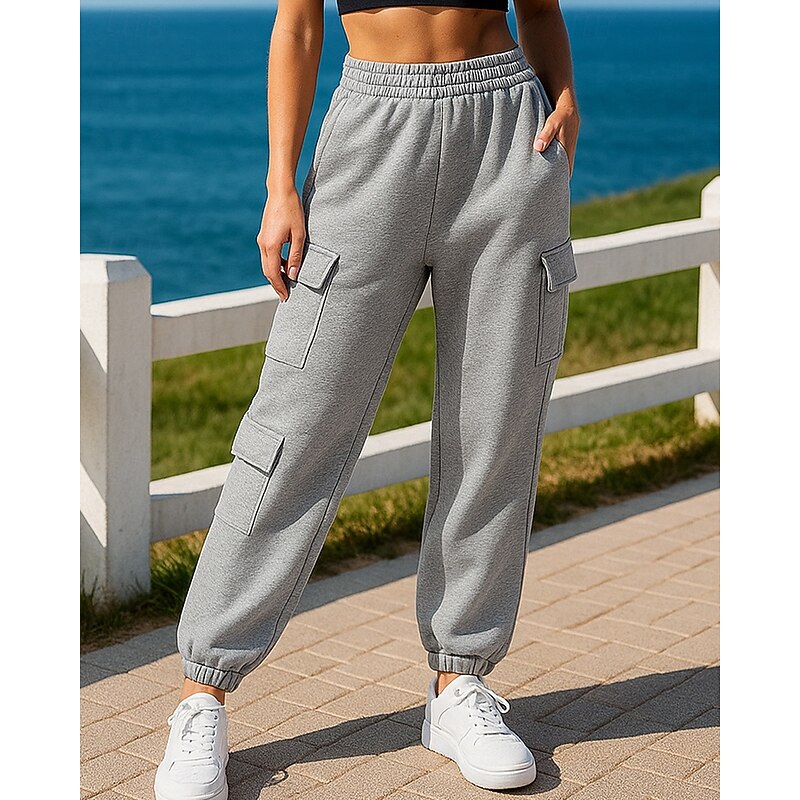 Women's Sport  Sweatpants Trackpants with Pockets High Waist Bottoms Athleisure Gym Workout Fall Lightweight Travel Running Yoga Loose Fit Sportswear Activewear Solid Colored Black White Blue