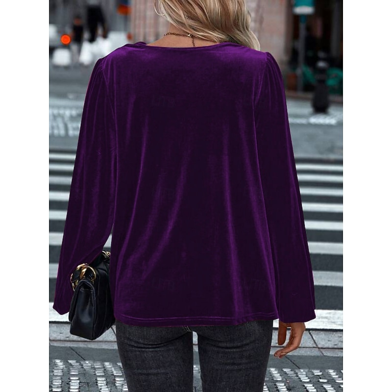 Women's Blouse Solid Color Elegant Stylish Casual Long Sleeve Cowl Neck Regular Tops Daily Black Wine Navy Blue Purple Green Spring Fall Winter3