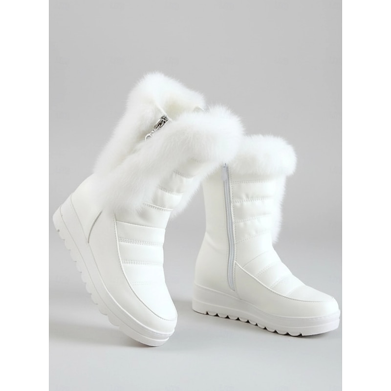 Women's White Waterproof Snow Boots with Faux Fur Trim, Warm Insulated Lining, Non-Slip Sole, and Zip Closure – Perfect for Winter Outdoor Activities2