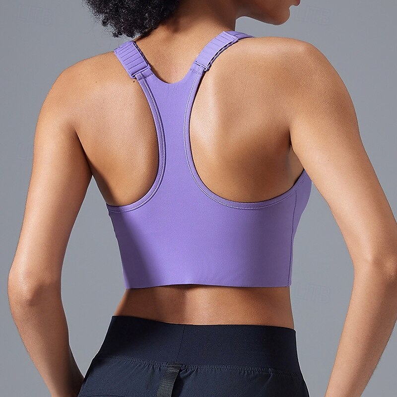 Women's Sports Tank Top Racerback Bra Underwear High Supports Breathable Front Zipper Padded Solid / Plain Color Sport Activewear Black White Gym Running Fitness3