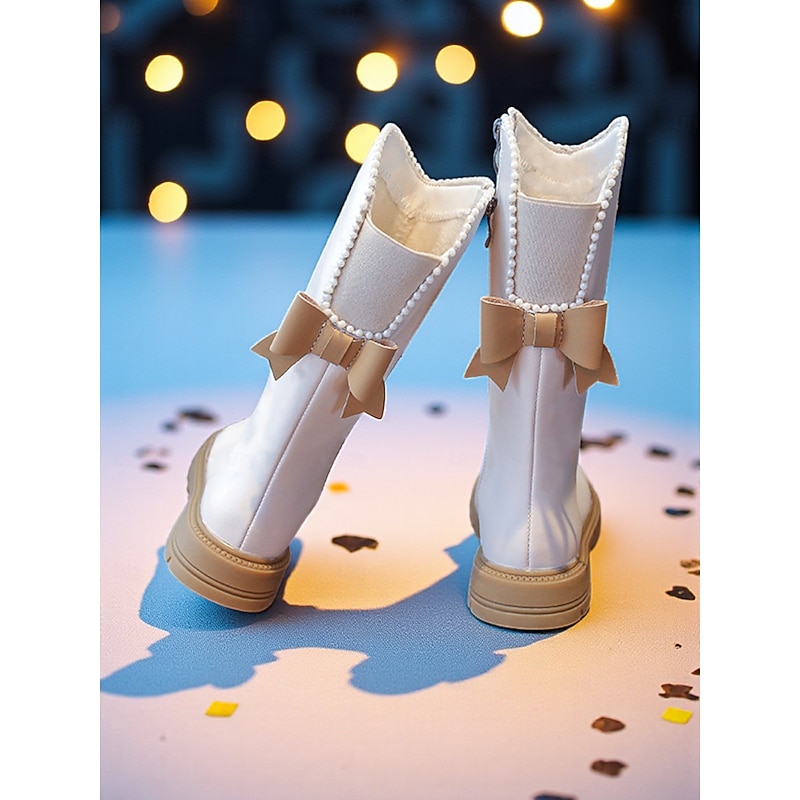 Korean Idol Inspired Pop Star Costume Shoes Girls' White Knee High Boots with Faux Fur Lining Warm Winter Fashion Footwear for Casual and Stage Outfits2