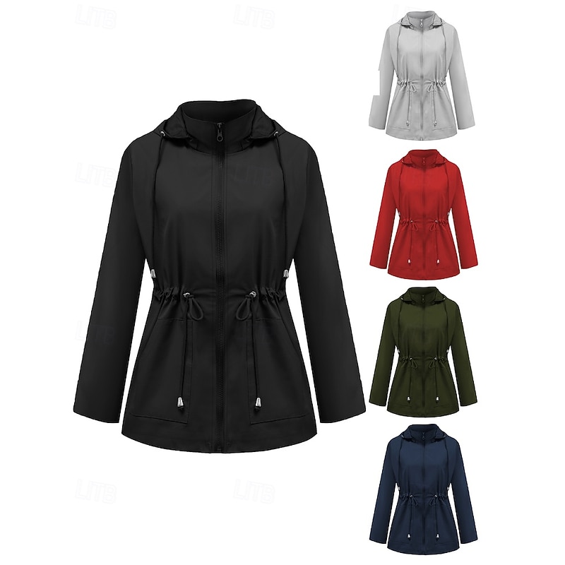 Women's Hoodie Jacket Comfortable Zipper Pocket Casual Plain Outdoor Vacation Daily Wear Going out Regular Hooded Regular Fit Long Sleeve Outerwear Black Red Light Grey Spring Fall
