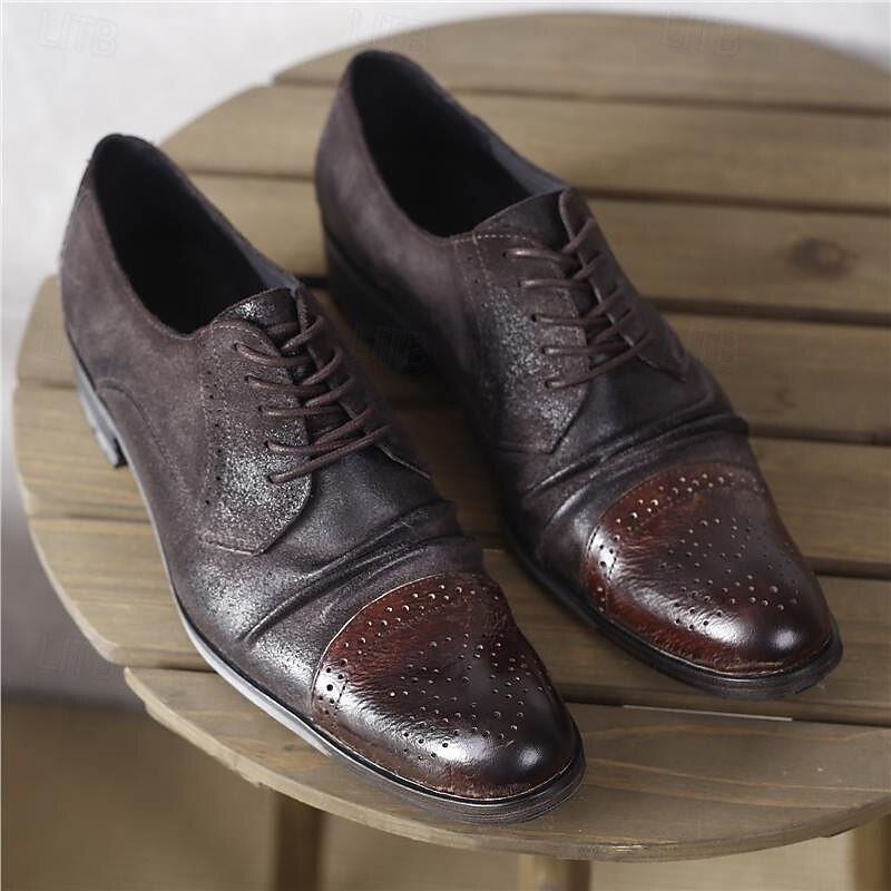 Men's Genuine Leather Oxford Dress Shoes – Vintage Brogue Wingtip Lace-Up Formal Business Shoes for Office, Wedding and Evening Events3
