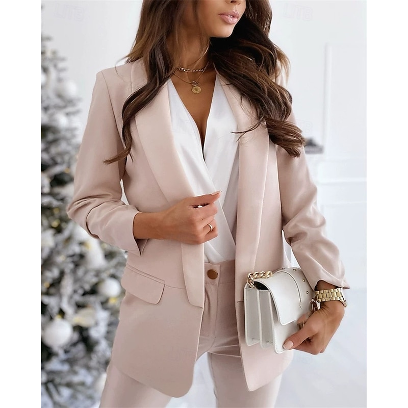 Women's Blazer Comfortable Pocket Elegant Fashion Outdoor Plain Going out Casual Daily Weekend Cardigan Regular Lapel Regular Fit Long Sleeve Outerwear Black White Red Spring Fall