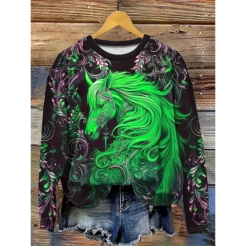 Women's Pullover Sweatshirt Graphic Animal Fashion Casual Long Sleeve Crew Neck Regular Tops Street Dailywear Print Red Blue Purple Green Spring Fall Winter4