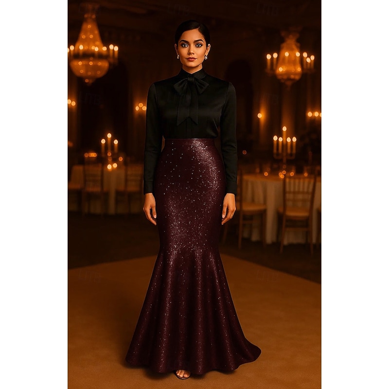 Mermaid / Trumpet Shirtdress Gown Elegant Formal Dress Formal Wedding Floor Length Sleeveless High Neck Stretch Satin with Bow(s) Sequin 20252