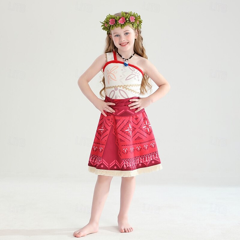 Princess Fairytale Moana Dress Kid's Carnival Children's Day New Year Festival Holiday Terylene Orange Women's Easy Carnival Costumes Top Skirt Belt World Book Day Costumes4