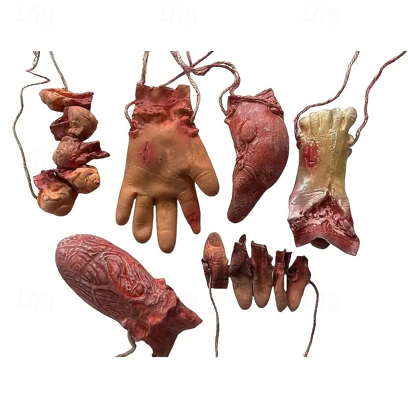 6pcs Idolpack Halloween Body Parts Garland Banner - Realistic Fake Severed Hands Blood-Themed Party Decorations for Haunted Houses Vampire & Zombie Themed Events Plastic Material Halloween Decorat