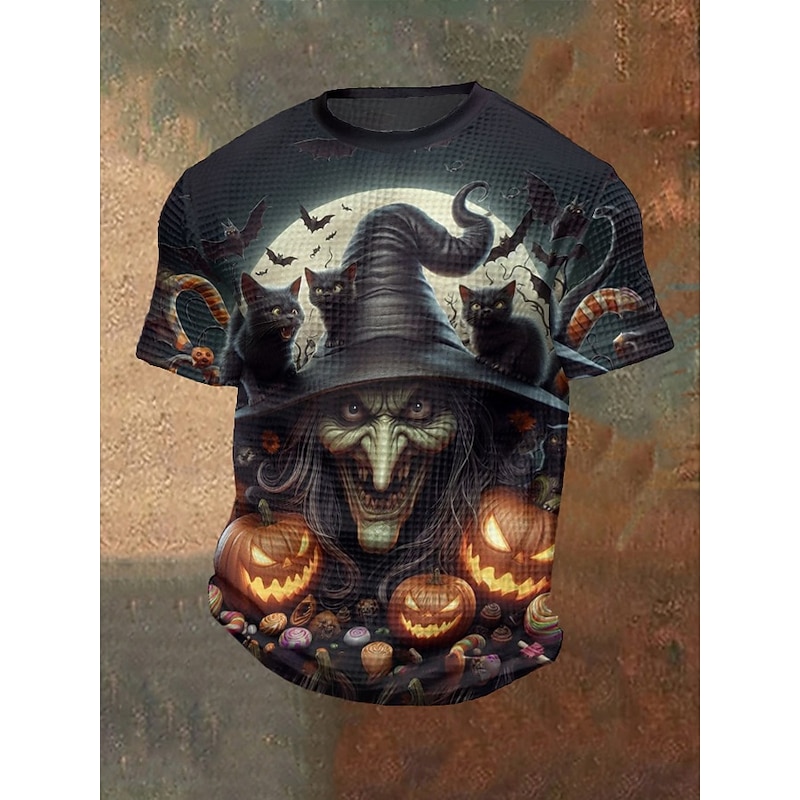 Men's Halloween Shirt Witch Bat Crewneck Clothing Apparel 3D Print Outdoor Holiday Theme Party Halloween Party Short Sleeve Print Vintage Halloween