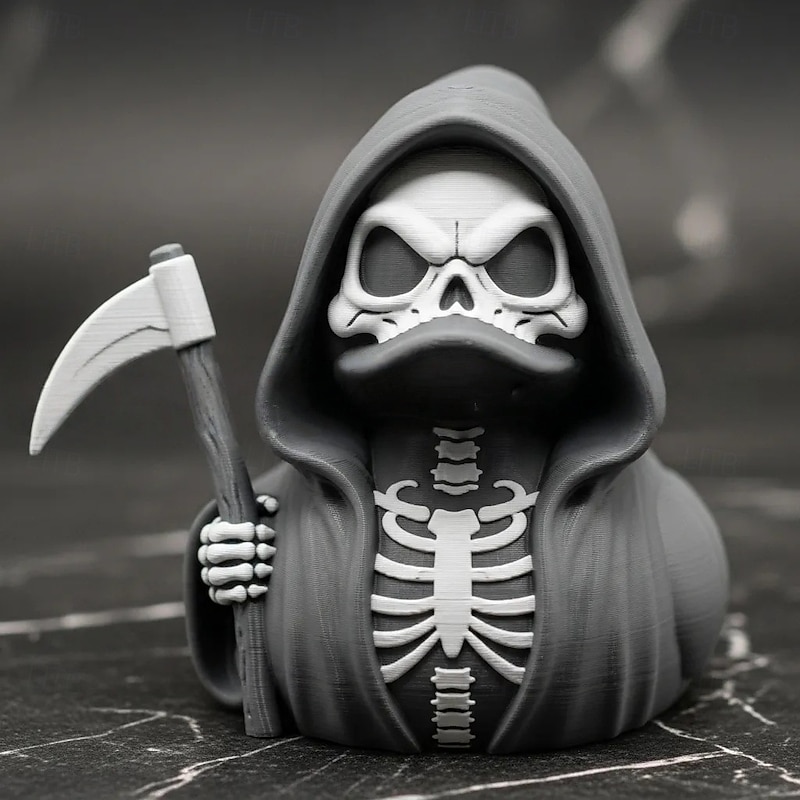 Halloween Death Scythe Duck Resin Figurine Spooky Tabletop Desktop Ornament, Creepy Duck Statue for Haunted House, Office Desk, Home Party Decoration4