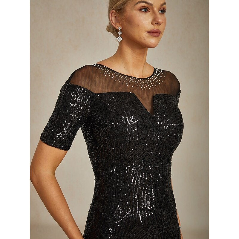 Women's Maxi Dress Trumpet Mermaid Dress Elegant Party Party Evening Party Slim Solid Color Short Sleeve Crew Neck Black Summer Spring Fall2