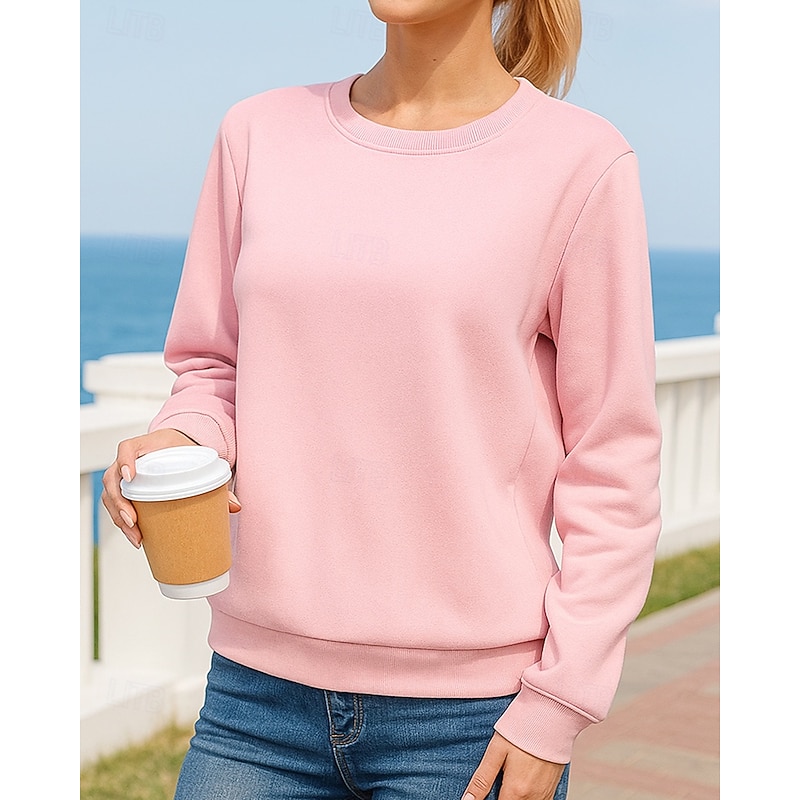 Women's Pullover Sweatshirt Casual Tops Long Sleeve Top Athleisure Fall Solid Colored Lightweight Fashion Outdoor Travel Vacation Sportswear Activewear Wine Red Black Pink3