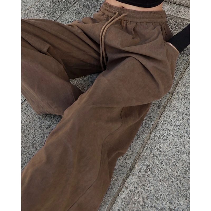 Women's Culottes Wide Leg Chinos Streetwear Casual Full Length Medium Waist Plain Drawstring Pocket Comfortable Micro-elastic Outdoor Vacation Street Brown Fall Winter Loose Fit2