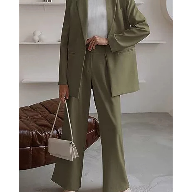 Women's Active Fashion Pants Sets Blazer Suits Long Sleeve Shirt Collar Plain Dubbele Rij Knopen Vacation Casual Daily Black Red Blue Fall Regular Fit4