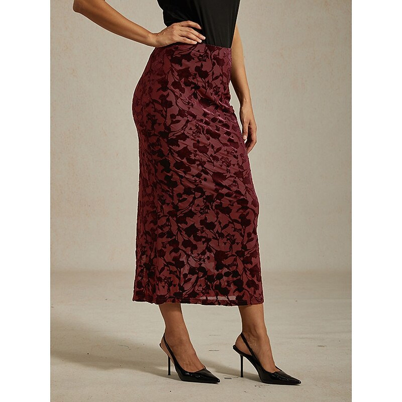 Women's Skirt Trumpet / Mermaid Elegant Vintage Maxi High Waist Skirts Stretchy Wine Spring Velvet