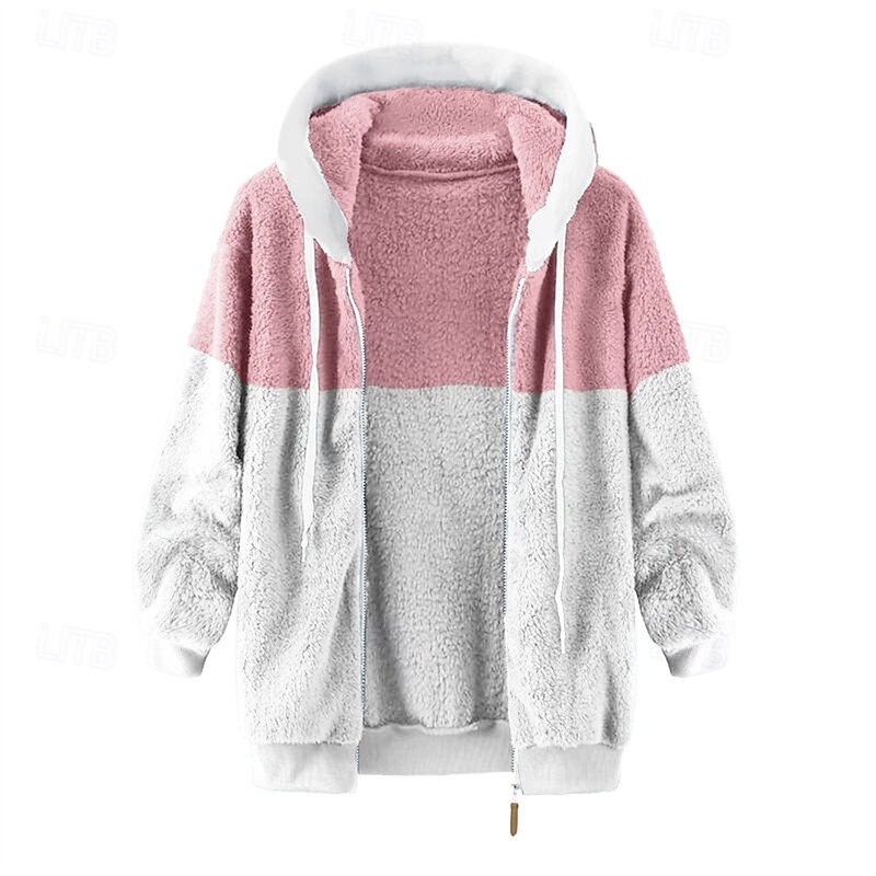Women's Winter Coat Casual Jacket Comfortable Breathable Zipper Pocket Casual Color Block Vacation Street Casual Daily Wear Zipper Short Long Hooded Regular Fit Long Sleeve Outerwear Black Pink Gray4