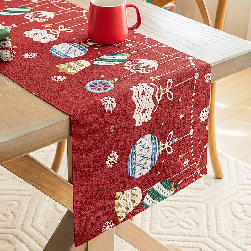 Christmas Jacquard Table Runner with Tassels, American Style Holiday Decoration Long Dining Table Cover, Festive Ornaments Tea Table Cloth