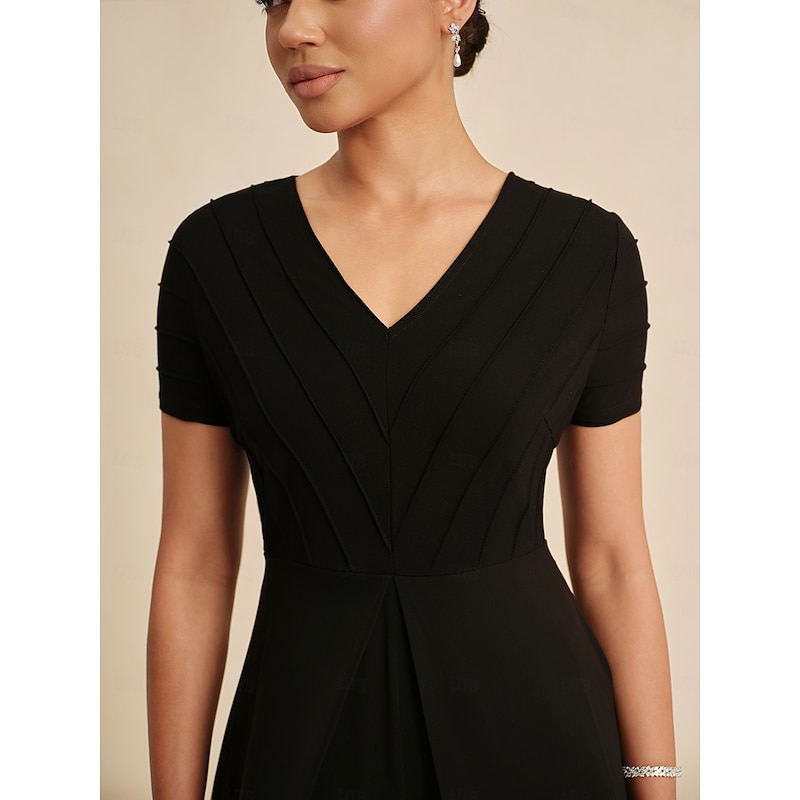 Women's Jumpsuit Black V Neck Paneled Design Faux Two Piece Flowy Sheer Look Stretch Fabric Casual Spring Summer Fall3