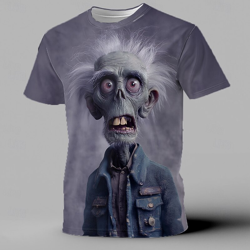 Halloween Men's Optical Illusion Zombies 3D T Shirt Short Sleeve T shirt 3D Print Crew Neck Shirt Exaggerated Designer Horror Party Street Holiday Purple Green Gray Summer Spring All Seasons Clothing3