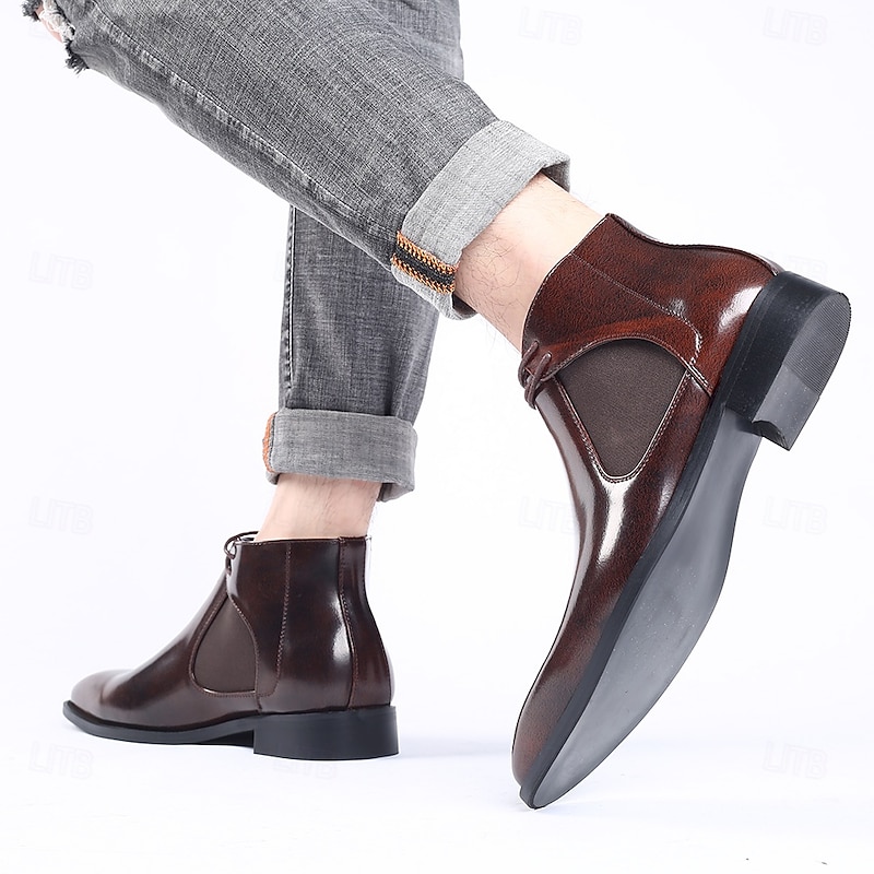 Men's Brown Faux Leather Ankle Boots – Elegant Buckle Strap Dress Shoes for Business Meetings, Formal Events and Daily Wear3