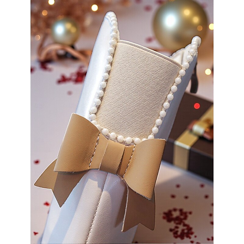 Korean Idol Inspired Pop Star Costume Shoes Girls' White Knee High Boots with Faux Fur Lining Warm Winter Fashion Footwear for Casual and Stage Outfits4