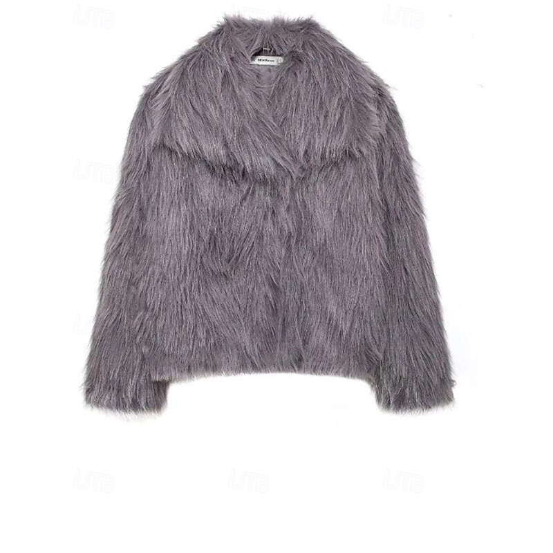 Women's Faux Fur Coat Warm Comfortable Buttons Furs & Leathers Fashion Plain Vacation Street Daily Wear Going out Regular Turndown Regular Fit Long Sleeve Outerwear Black White Khaki Fall Winter2