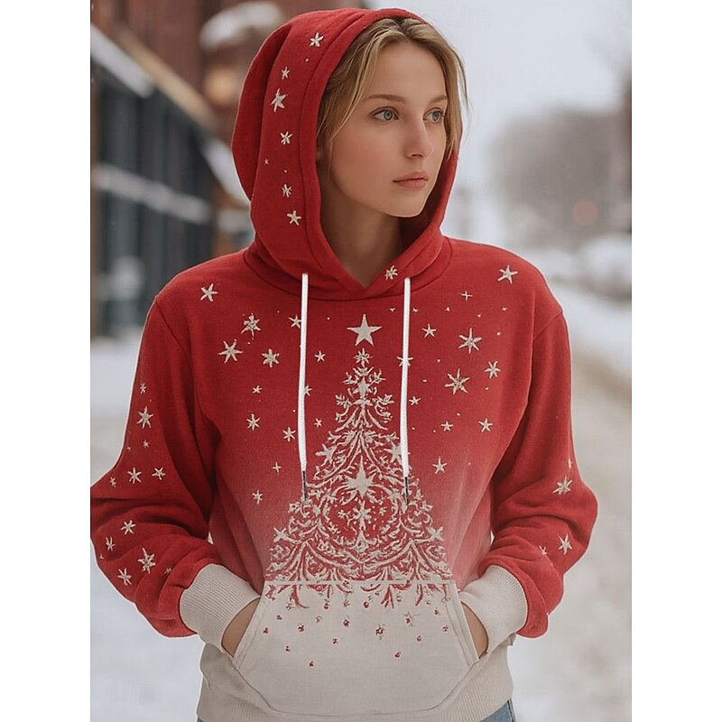 Women's Pullover Hoodie Sweatshirt Graphic Christmas Tree Casual Long Sleeve Hooded Regular Tops Party Evening Wear Street Dailywear Red Blue Purple Green Spring Fall Winter