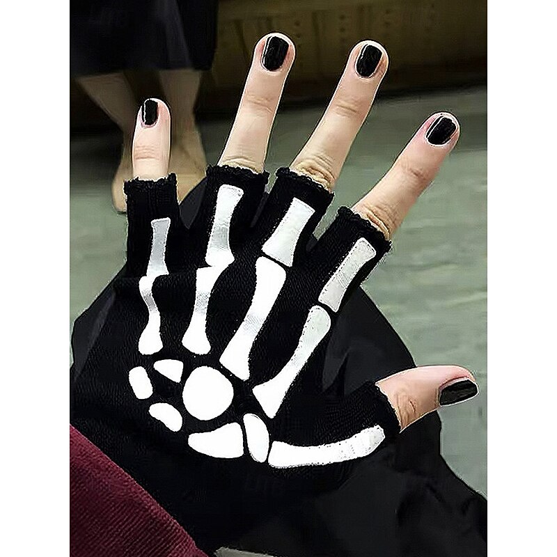 Men's Halloween Skeleton Fingerless Gloves – Elastic Fleece Non-Slip Knitted Mittens for Cosplay, Party and Outdoor Wear2