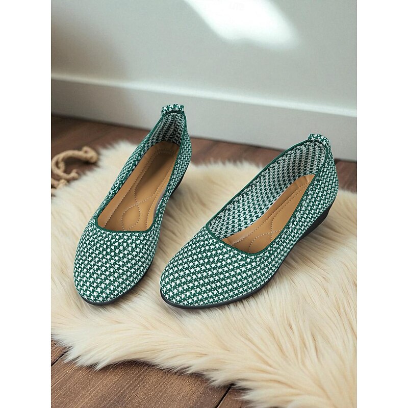 Women's Green Flyknit  Flats – Comfortable Slip On Casual Shoes for Work, Travel and Daily Wear3