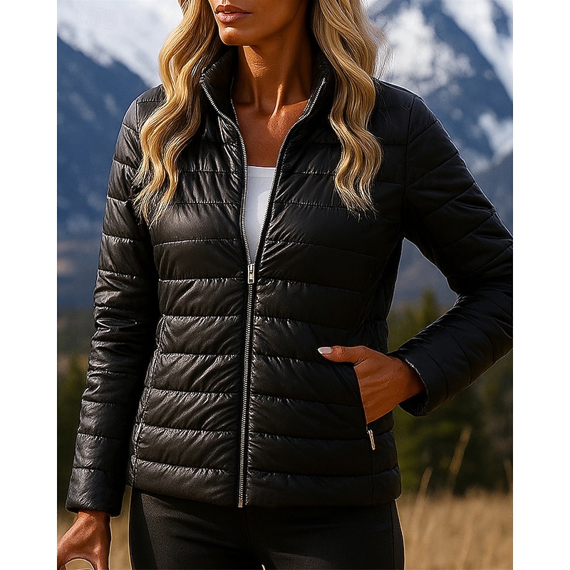 Women's Hiking Jacket Puffer Jacket Thermal Jacket Outdoor Thermal Waterproof Hiking Outfits Hiking Clothes Winter Autumn / Fall Top Camping / Hiking / Caving Running Solid Color Black Brown3