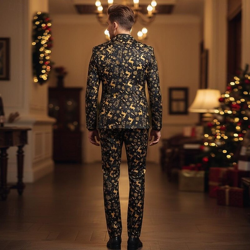 Christmas Party Suit Three Piece Suit Blazer Men's Funny Reindeer Pattern Fancy Dress Adults Christmas New Year Party Trousers waistcoat Suit3