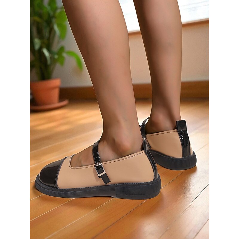 Women's Classic Contrast Toe Mary Jane Flats - Faux Leather Slip-Resistant Shoes for Preppy Style , Office and Casual Wear4
