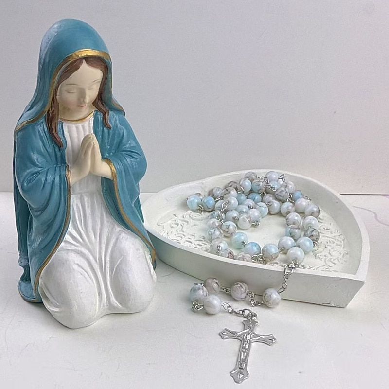 Virgin Mary Jesus Rosary Holder Sacred Catholic Sculpture Religious Blessed Statue Religious Gift Suitable For Bedroom Living Room Office Desktop Decoration4