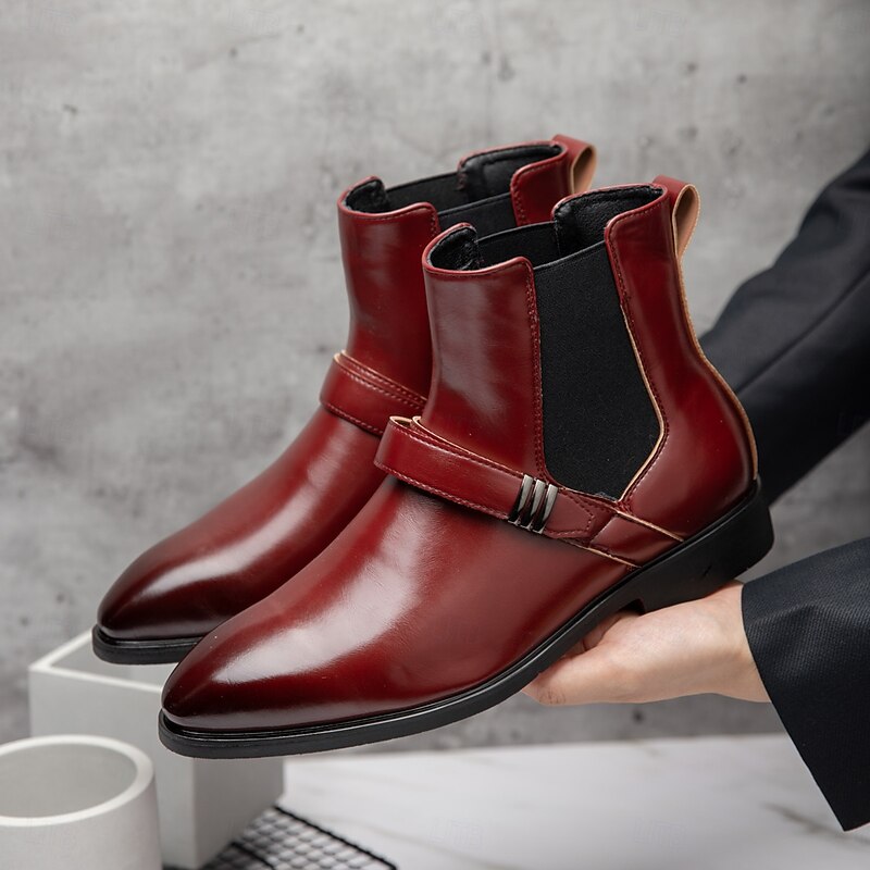 Men's Red Chelsea Boots – Classic Slip-On Dress Boots with Polished Finish for Business, Formal Events and Party Wear2