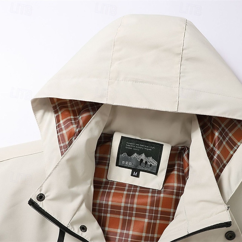 Men's Outdoor Jacket Raincoat Hiking Jacket Daily Hiking Windproof Rainproof Pocket Spring Fall Letter Fashion Classic Hooded Regular Black Yellow Army Green Beige Jacket4