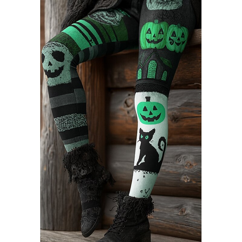 Women's Leggings Vacation Vintage Ethnic Style Ankle-Length High WaistPantsHalloween Graphic Skull Cat 3D Print Quick Dry Breathability Soft Stretchy Outdoor Home Causal Pink Blue Orange Green Fall3