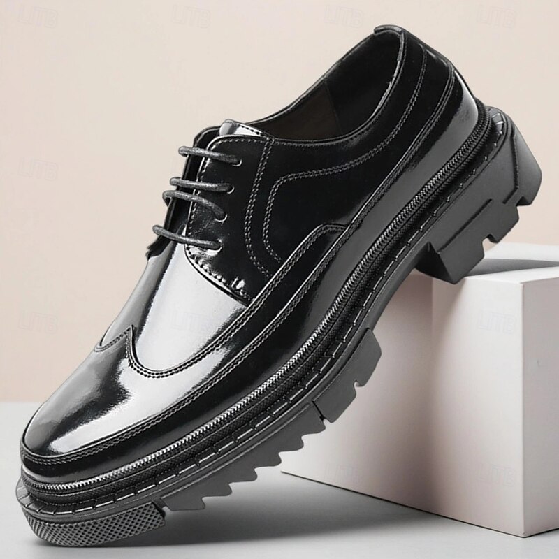 Men's Green Patent Faux Leather Dress Shoes – Glossy Lace-Up Oxford Style for Formal Events, Business Meetings and Weddings3