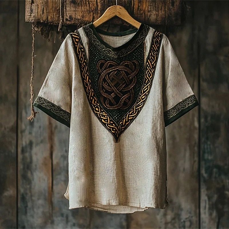 Men's T Shirt Tee Graphic Tee Short Sleeve Shirt Short Sleeve V Neck Summer Tribal Celtic Knot Vintage Designer Basic Print Vacation Street Going out White Beige Top Tee for Men