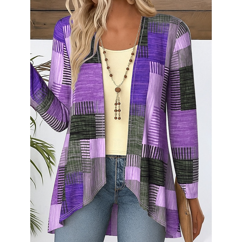 Women's Blouse Casual Long Sleeve Asymmetrical Regular Tops Daily Print Blue Purple Orange Green Summer Fall Winter2