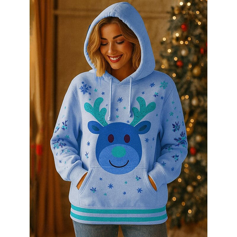Women's Pullover Hoodie Sweatshirt Graphic Reindeer Casual Long Sleeve Hooded Regular Tops Party Evening Wear Street Dailywear Pink Blue Green Beige Spring Fall Winter2