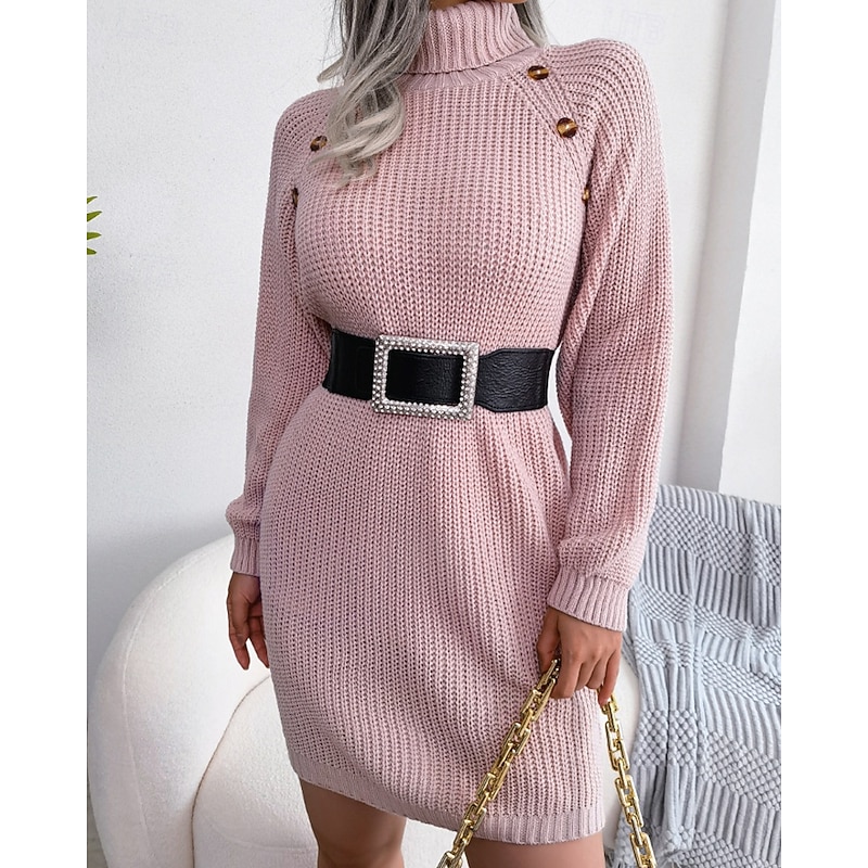 Women's Mini Dress Sweater Dress Modern Vacation Holiday Going out Regular Fit Plain Long Sleeve Turtleneck White Pink Army Green Fall Winter3