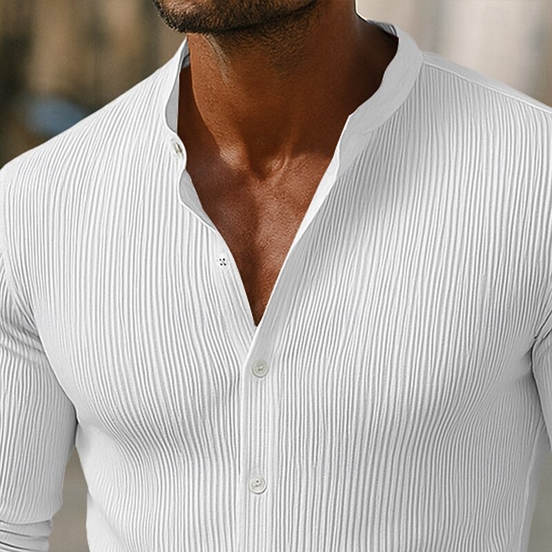 Men's Casual Shirt Button Up Shirt Black White Wine Purple Long Sleeve Plain Stand Collar Lapel Outdoor Vacation Jacquard Clothing Apparel Fashion Casual Shirts Comfortable2