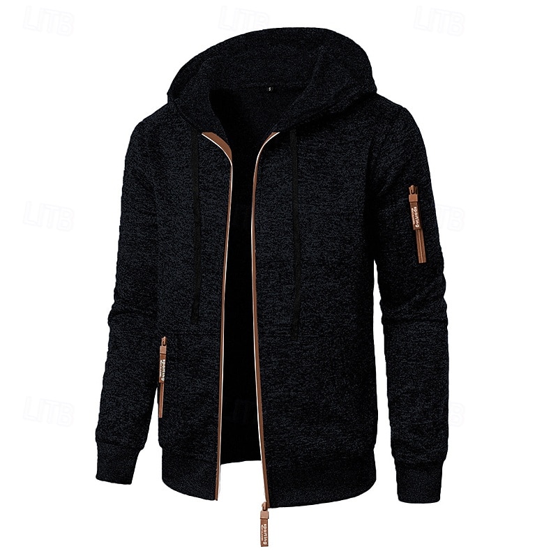 Men's Hoodie Full Zip Hoodie Tactical Hoodie Denim Blue Black Navy Blue Dark Gray Hooded Plain Zipper Sports & Outdoor Casual Daily Streetwear Cool Sportswear Spring &  Fall Clothing Apparel Hoodies3