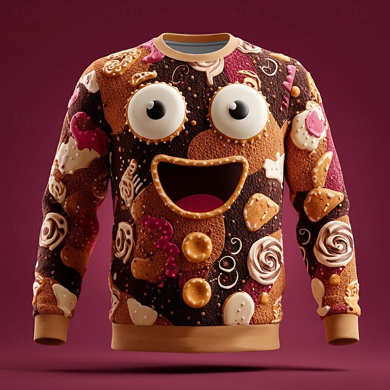 Christmas Men's Gingerbread Sweatshirt Cool Party Crew Neck Vacation Party Gift Brown Brown 2 Crewneck 3D All Seasons Designer4