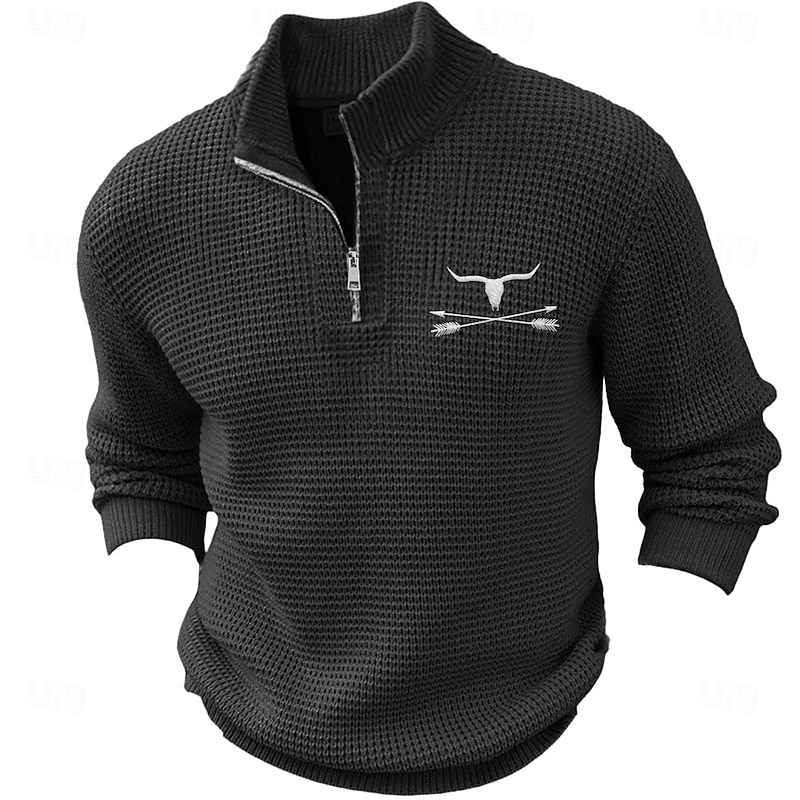 Men's Graphic Pullover Sweater Jumper Sweater Polo Polo Sweater Zip Collar Casual School Outdoor Vacation Embroidered Zipper Knitting Long Sleeve Spring Fall Winter Black Brown Military Green3