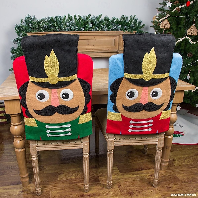 New Christmas Nutcracker Chair Covers, Festive Soldier Stool and Chair Cover for Holiday Decoration, Christmas Party Home Decor