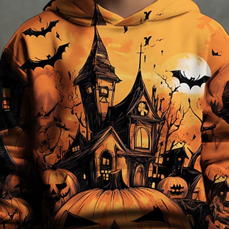 Halloween Boys' 3D Pumpkin Hoodie Long Sleeve Spring Fall Fashion Streetwear Kids 4-12 Years Hooded Outdoor Casual Daily Regular Fit4